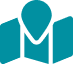 Blue map pin icon with two folded corners.